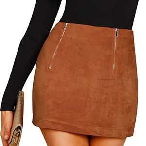 Floerns Women's High Waist Faux Suede Double Zipper Front Bodycon Mini Skirt, M